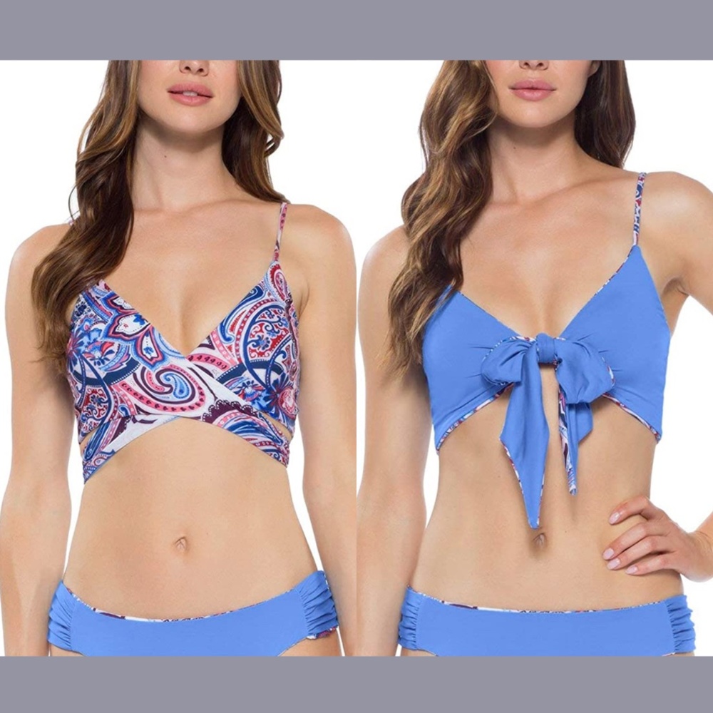 NEW BECCA [ Small ]‎ Avant Garde Reversible Wrap Bikini Top in Blue